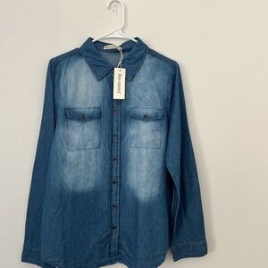 luvamia Denim Shirt Women Chambray Jean Western Long Sleeve Button Down NWT M